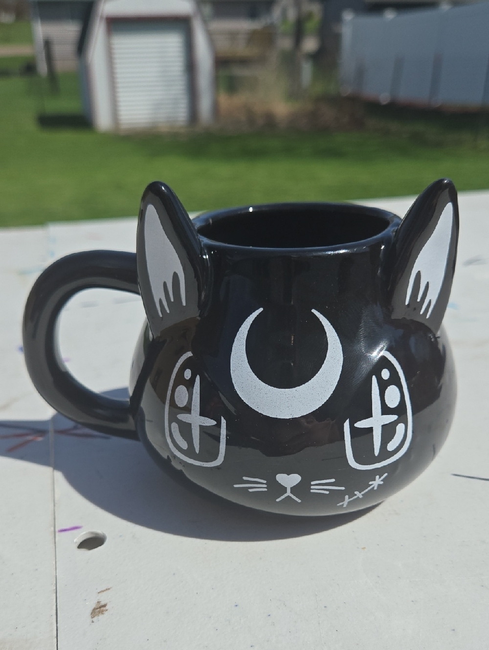 Killstar Black Cat Mug with White Crescent and Face Accents
